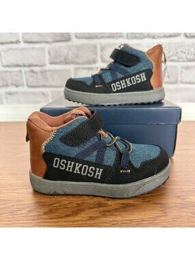 ❤️OshKosh Boys Shoes Slip-on Hi School Boots Sneaker Sz 6 easy-on Hook-loop Blue